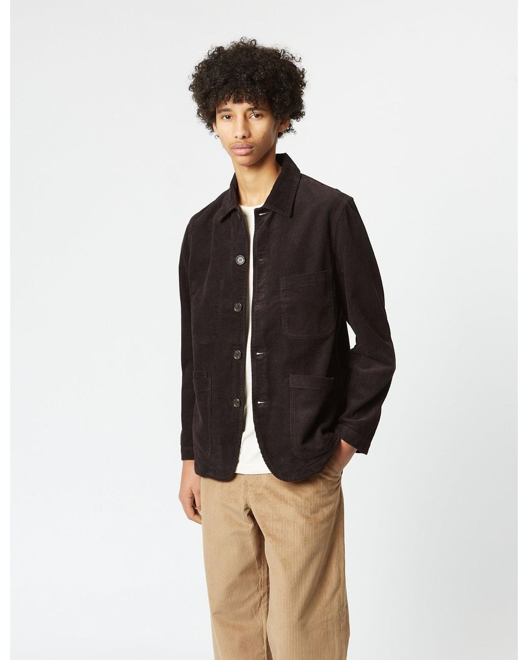 Universal Works Black Bakers Chore Jacket (Cord) for men