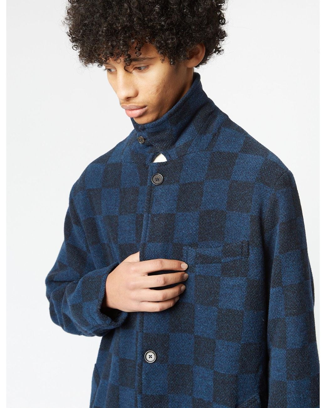 Universal Works Blue Overcoat (Merino Lambswool) for men