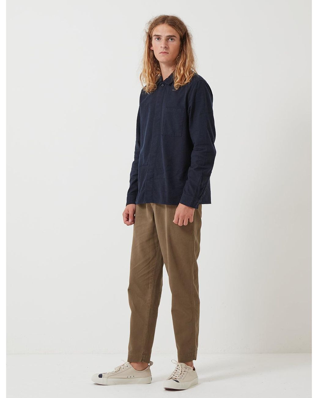 Folk Blue Folk Patch Shirt (Flannel Cotton) for men