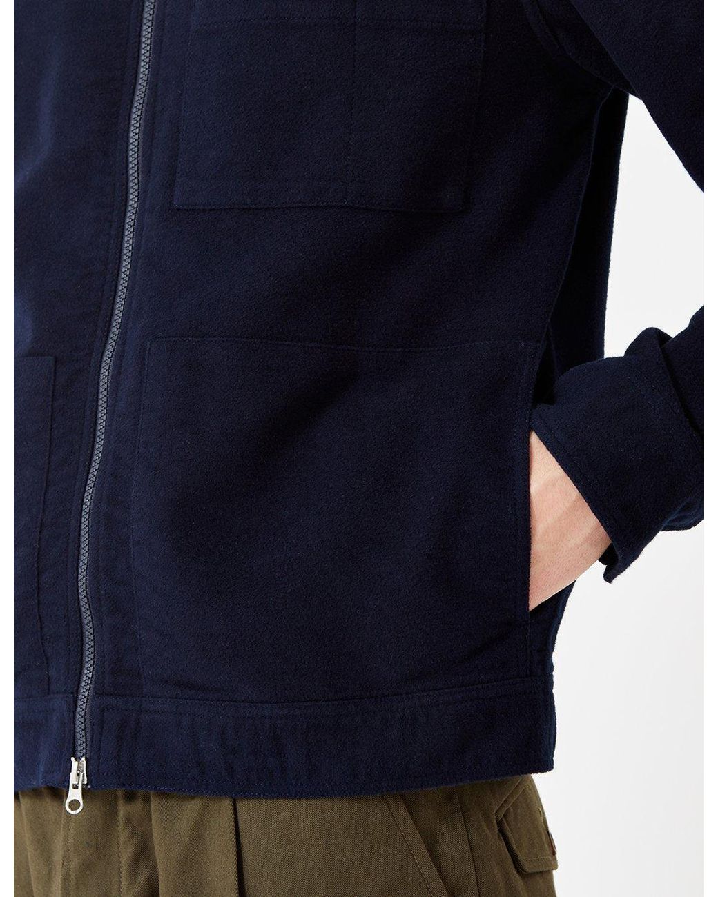 Universal Works Blue Zip Uniform Moleskin Jacket for men