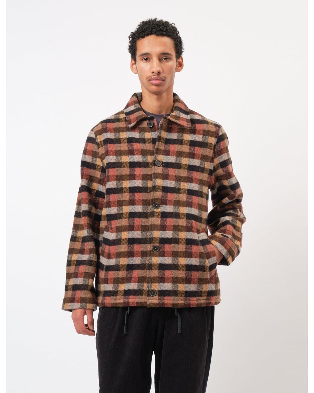 Universal Works Brown Wayfarer Jacket (Merino Checkerboard) for men