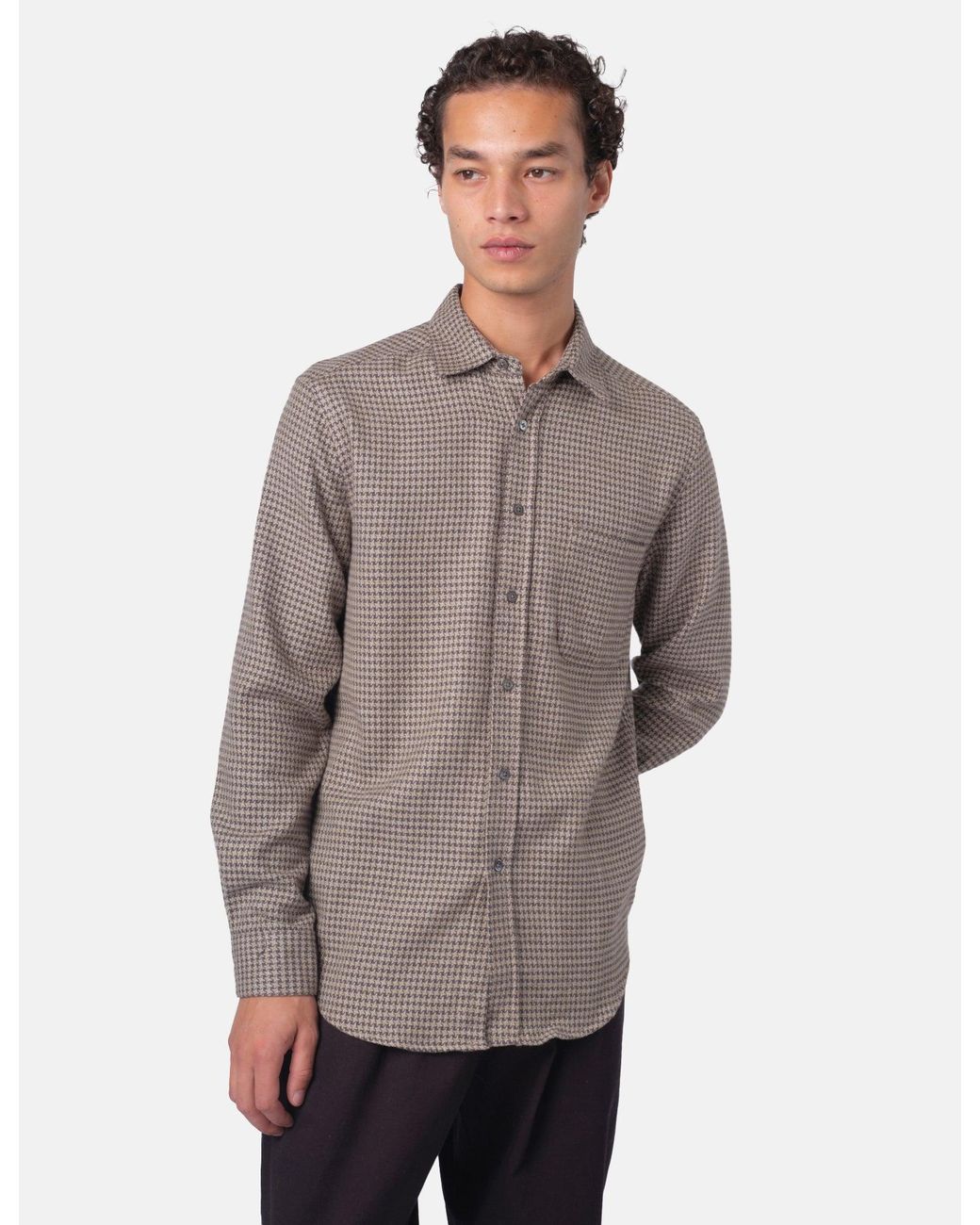 Portuguese Flannel Gray Abstract Pied Poule Shirt for men