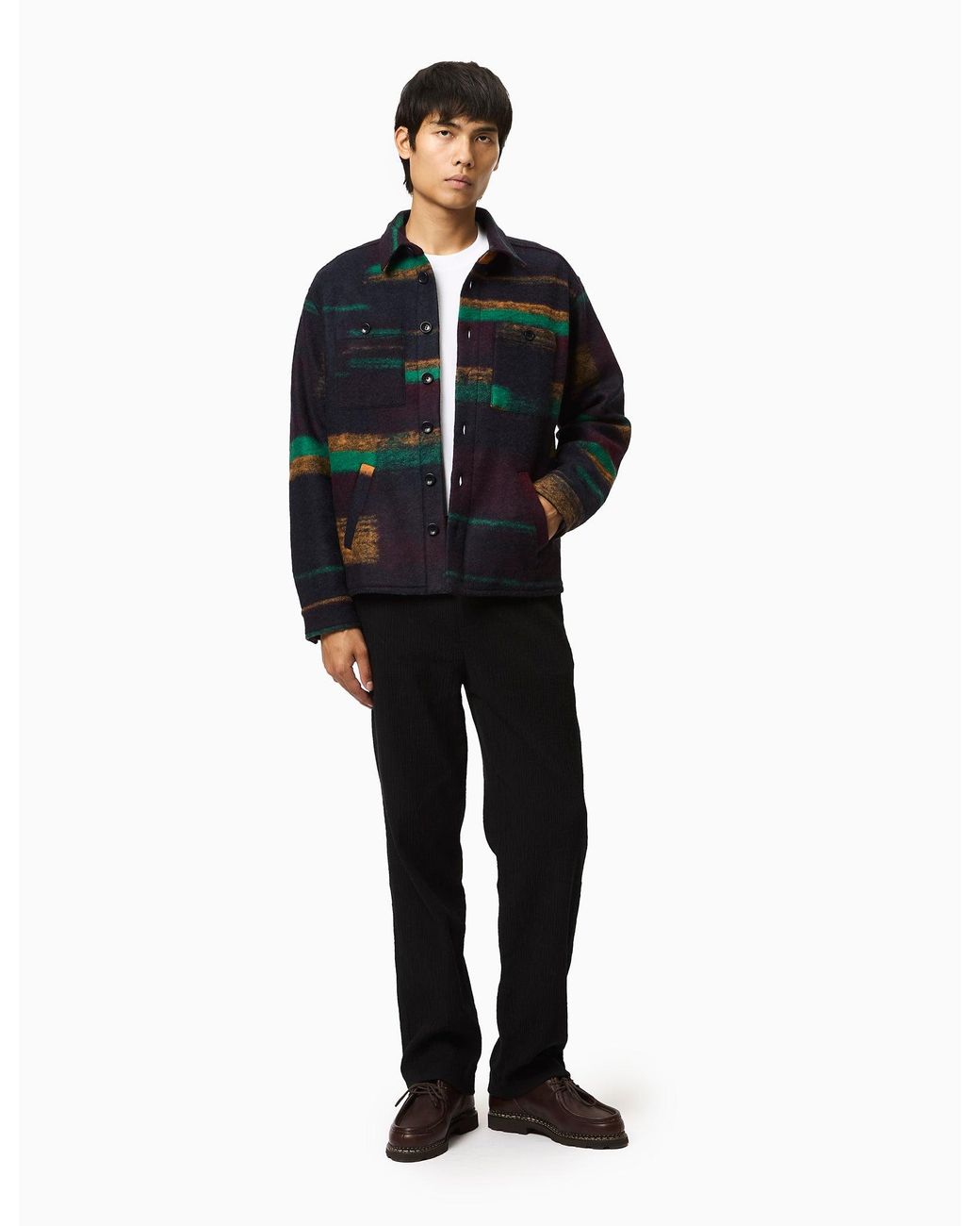 Percival Blue Lacquer Stripe Blanket Overshirt (Wool) for men