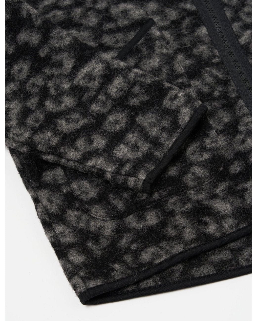 Universal Works Gray Zip Liner Fleece Jacket (Leopard) for men