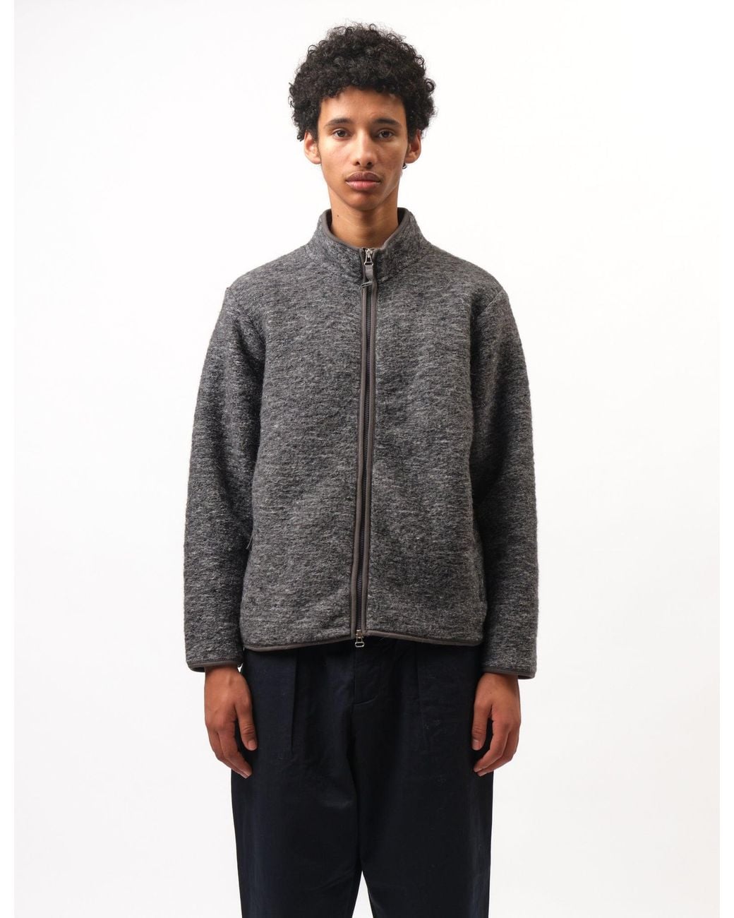 Universal Works Gray Climbing Jacket (Teddy Fleece) for men