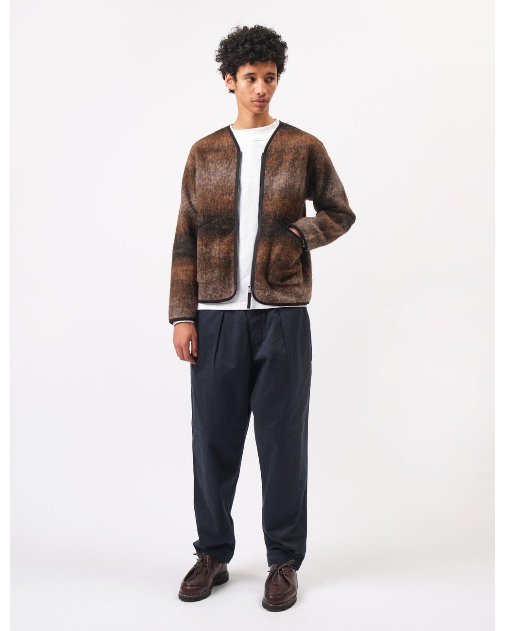 Universal Works Brown Zip Liner Fleece Jacket (Ombre) for men