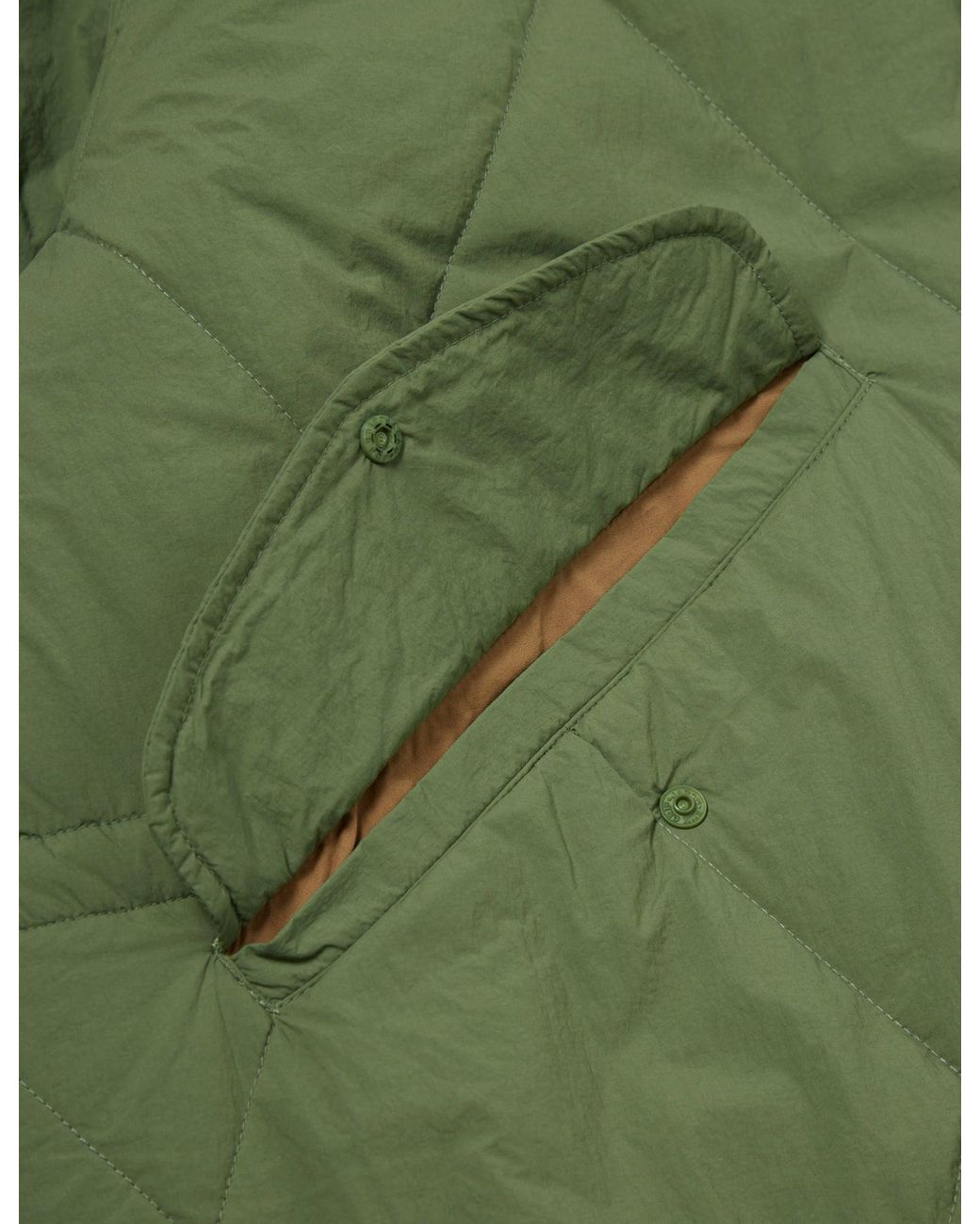 Universal Works Green Diamond Quilt Parka Jacket for men
