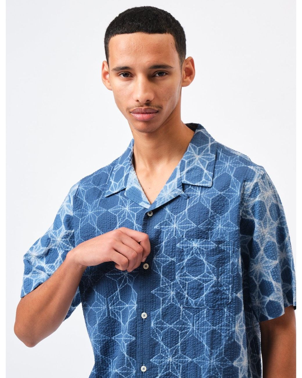 Universal Works Blue Road Shirt (Needle Tye N Dye) for men