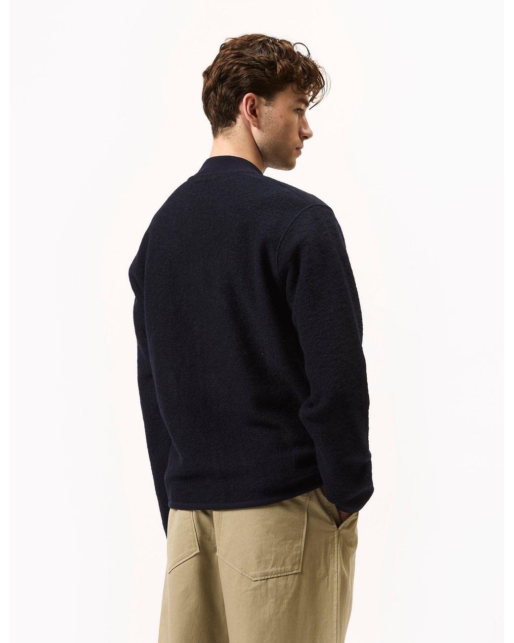 Universal Works Blue Zip Bomber (Wool Fleece) for men