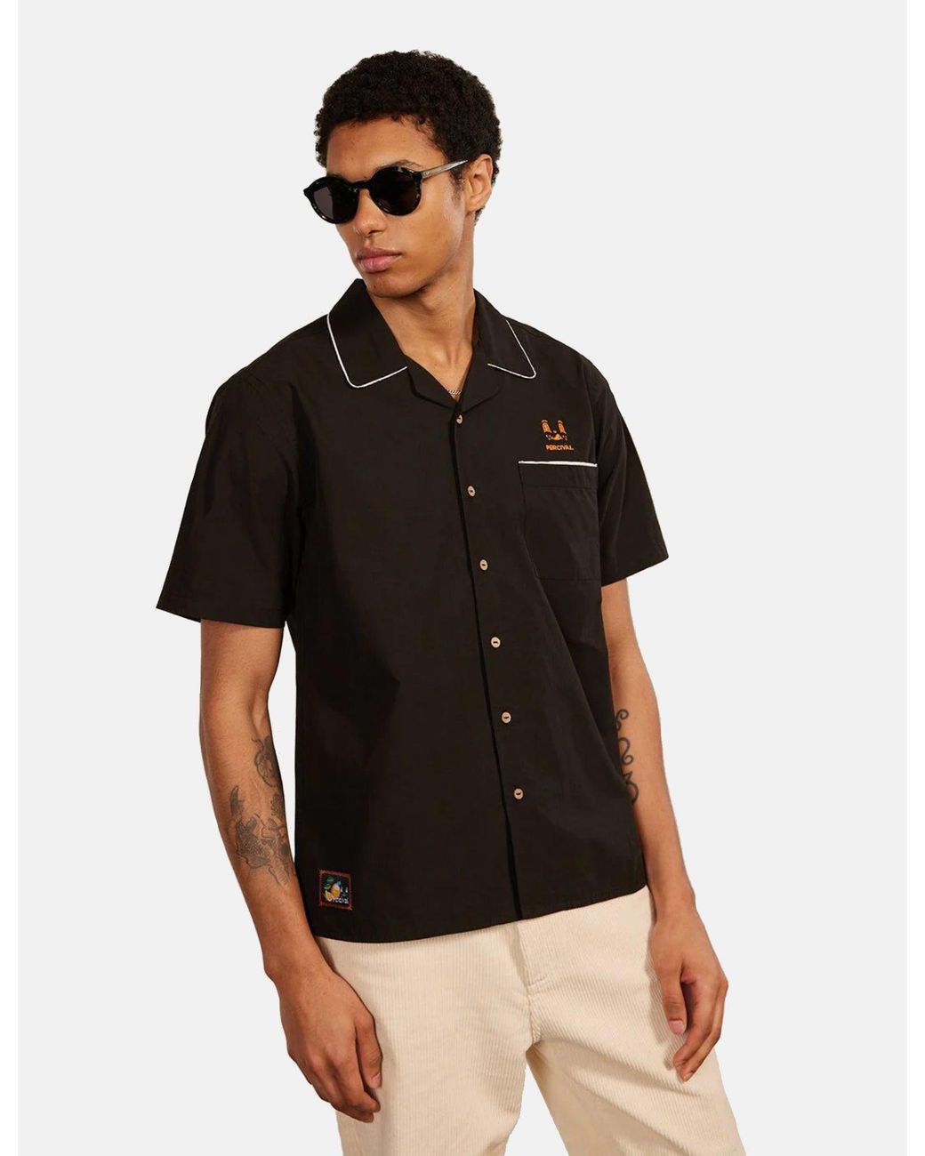 Percival Black Percico Bowling Shirt (Cotton) for men