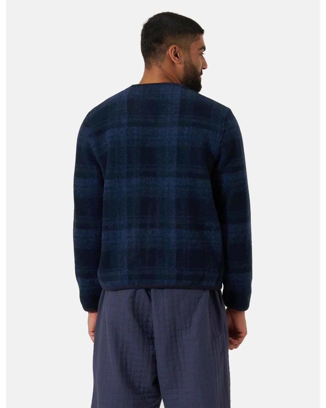 Universal Works Blue Mohair Check Cardigan for men