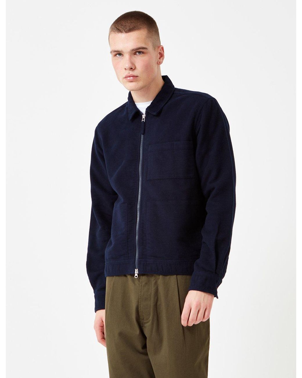 Universal Works Blue Zip Uniform Moleskin Jacket for men