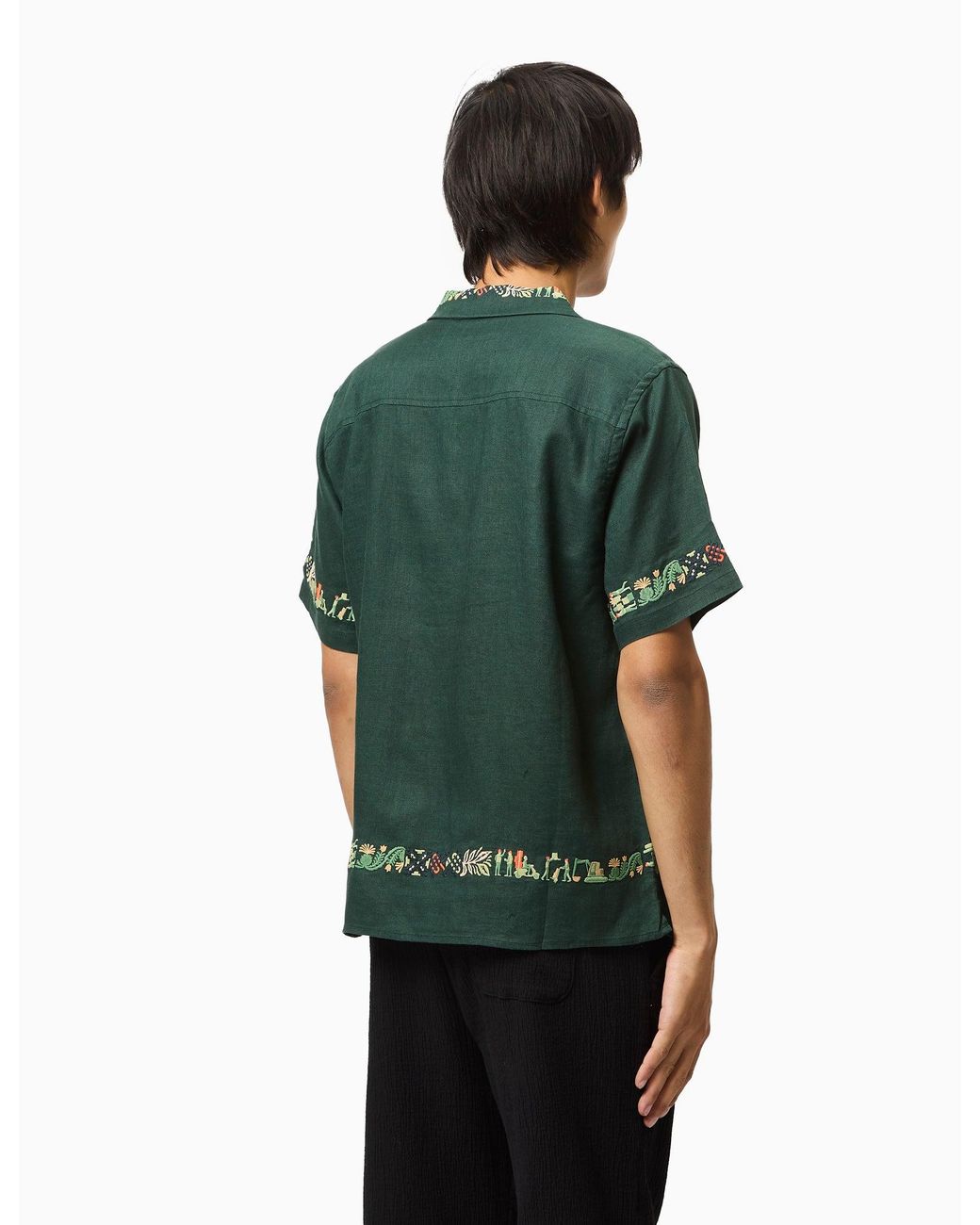Percival Green Import Embroidered Cuban Shirt (Linen) for men