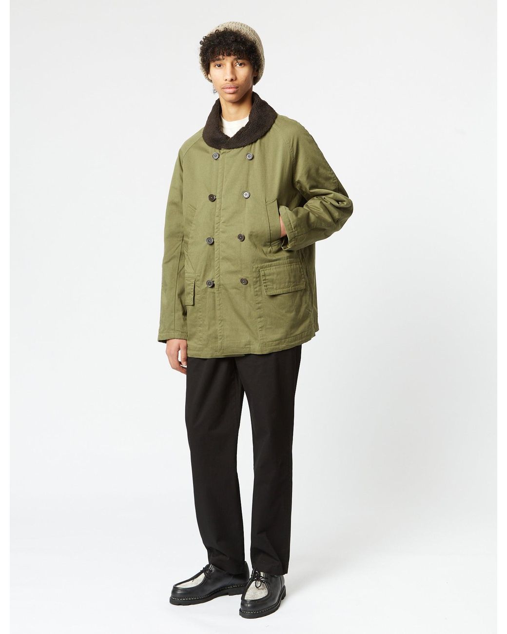 Universal Works Green Reversible Mackinaw Jacket for men