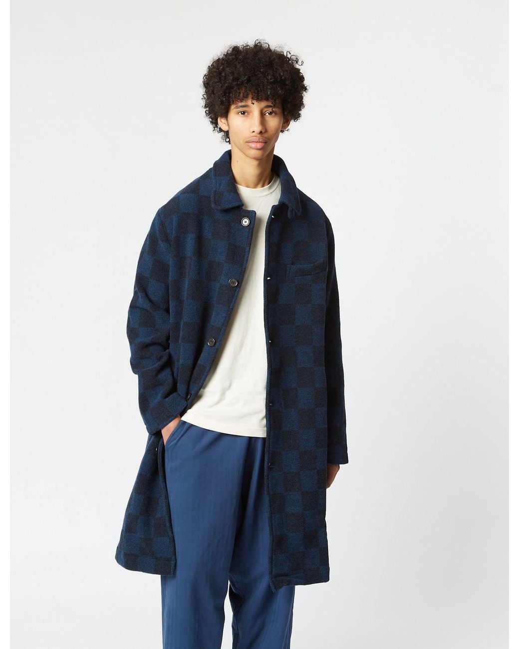 Universal Works Blue Overcoat (Merino Lambswool) for men