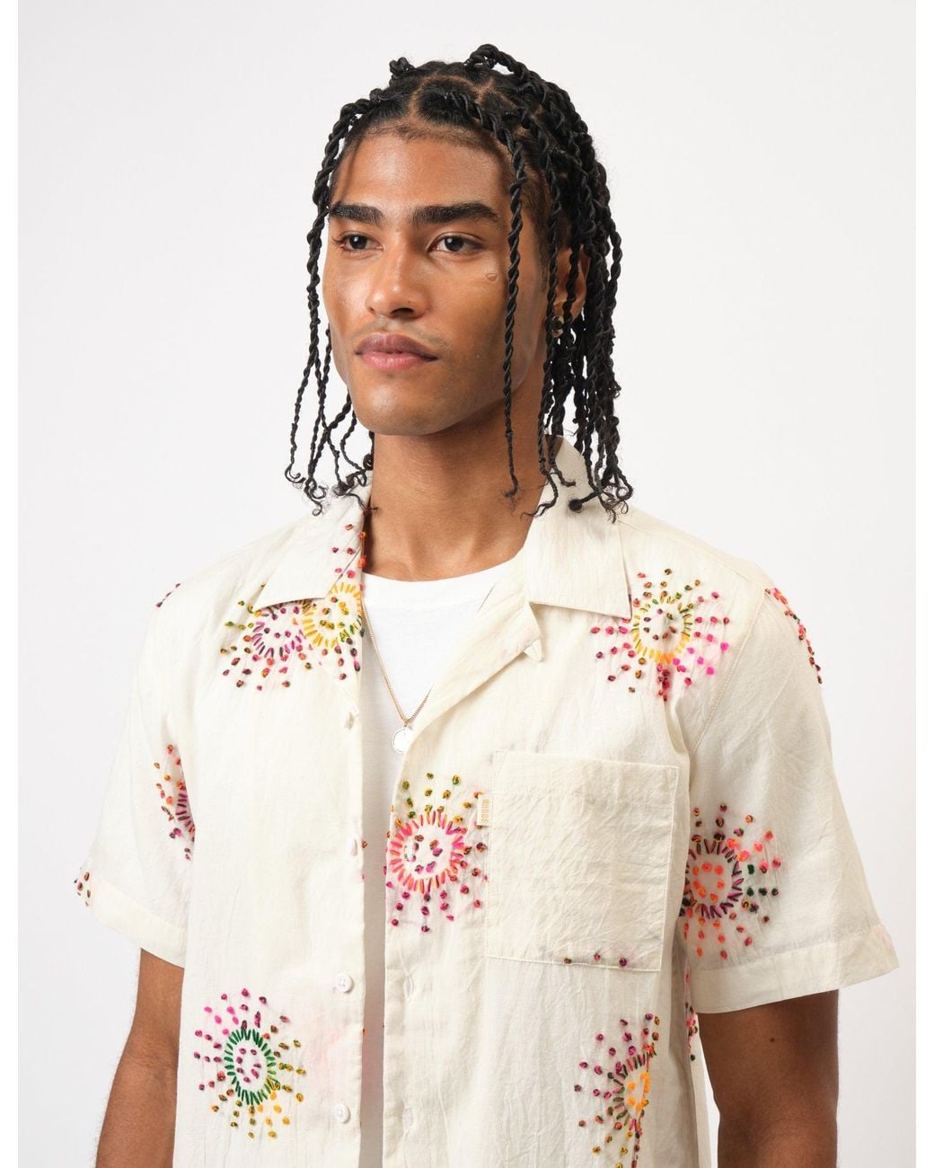 BHODE White Knot Sun Hand Embroidered Shirt for men