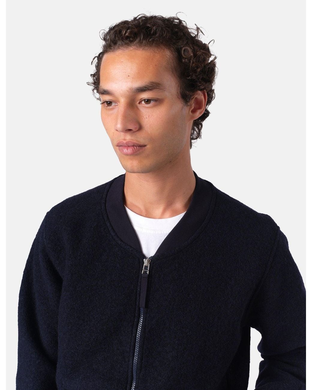 Universal Works Blue Zip Bomber Jacket (Wool Fleece) for men