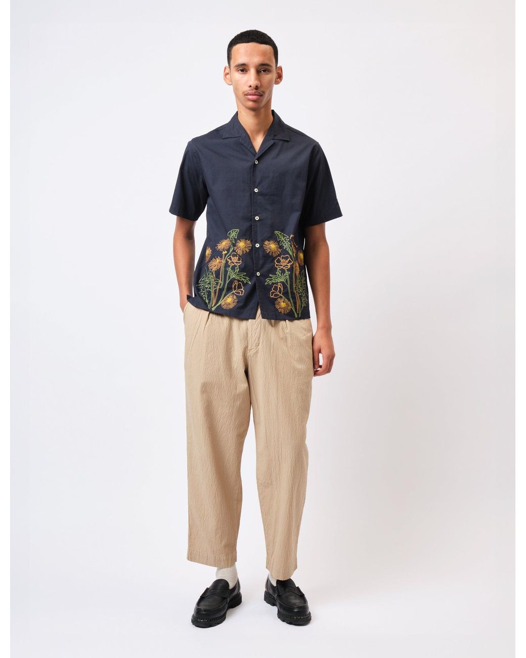 Universal Works Blue X Flower Mountain Minari Shirt for men