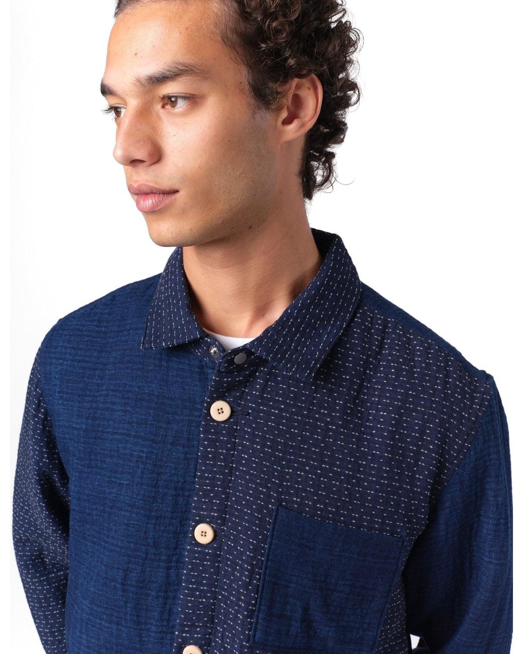 Folk Blue Assembly Patchwork Waffle Jacket for men