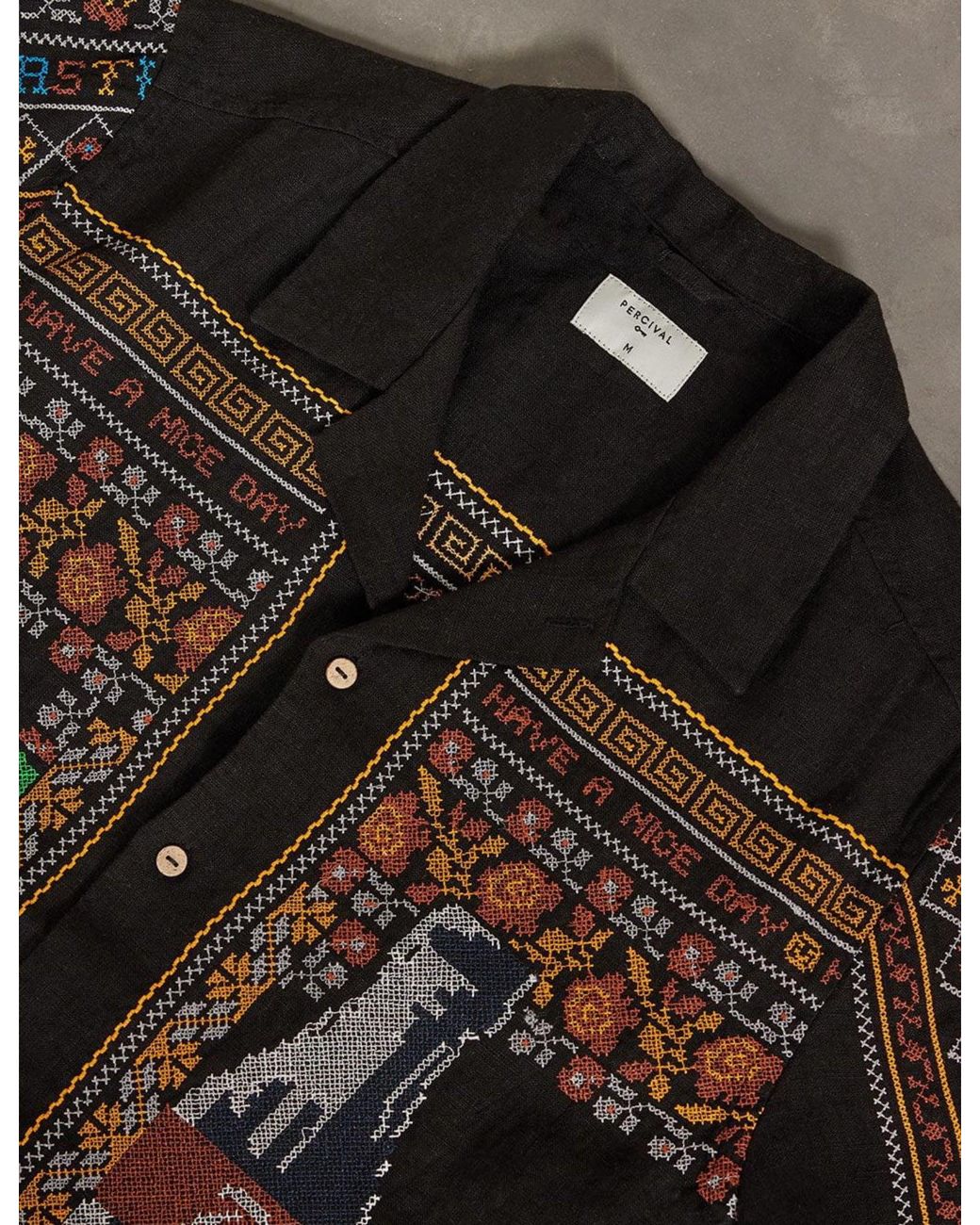 Percival Green Meal Deal Cross Stitch Linen Shirt for men