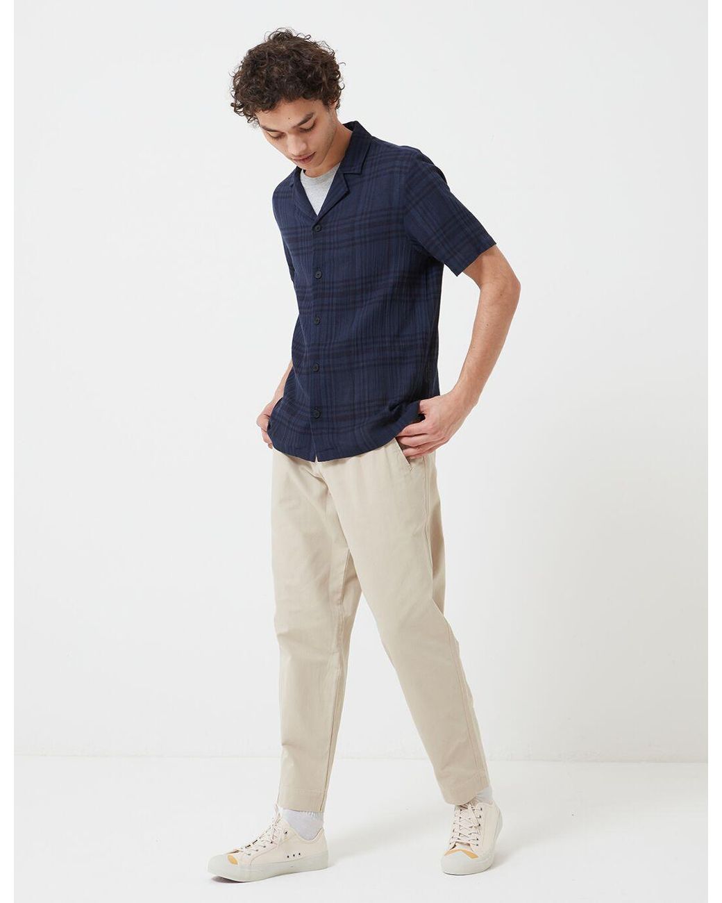 Folk Blue Folk Soft Collar Shirt (Overdyed Crepe Check) for men