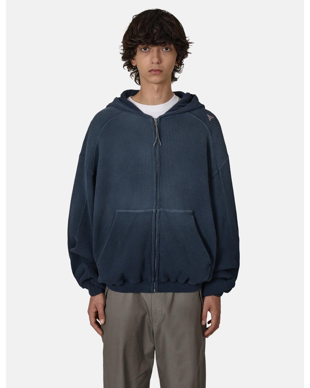 Roa Blue Bee Sun Faded Organic Waffle Zip Up Hoodie for men