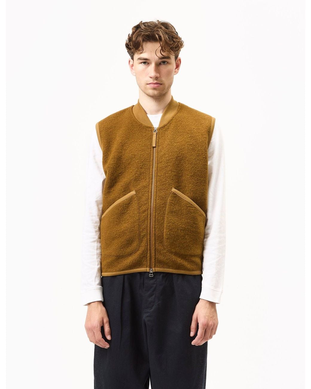 Universal Works Natural Zip Waistcoat (Wool Fleece) for men