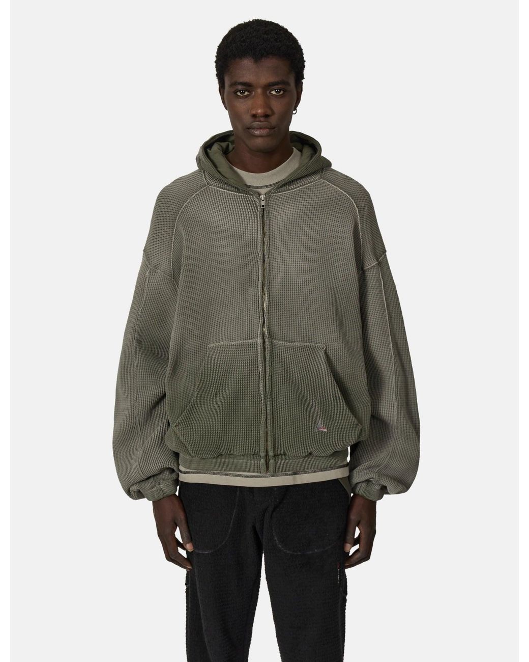 Roa Gray Bee Sun Faded Waffle Zip Up Hoodie for men