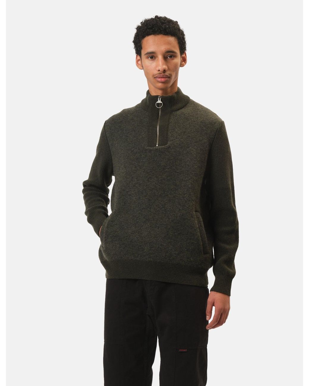 Barbour Green Milburn Half Zip Knitted Jumper for men