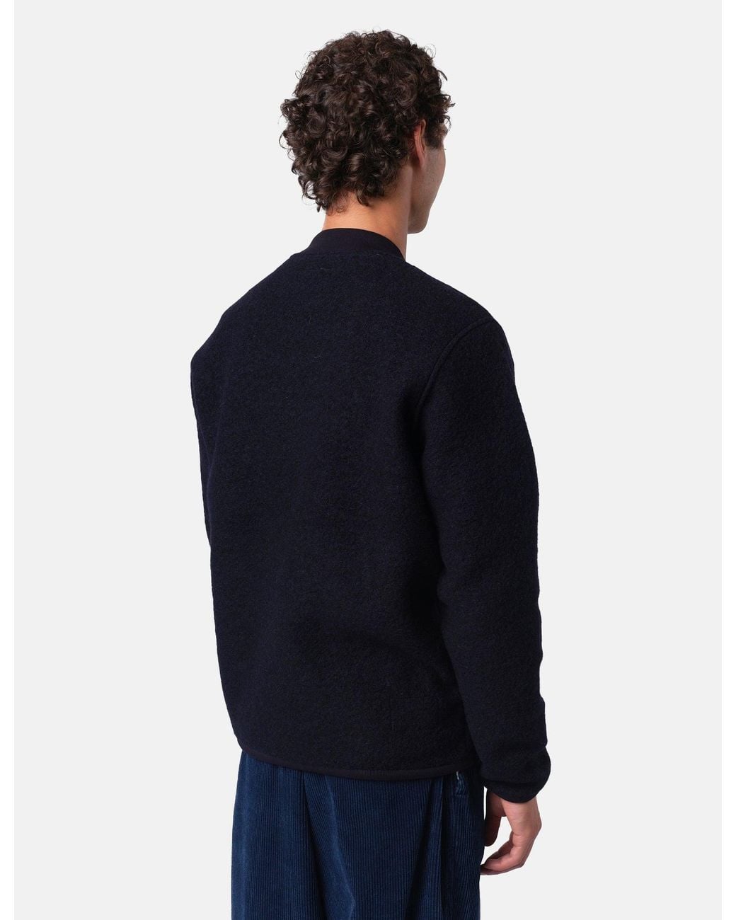 Universal Works Blue Zip Bomber Jacket (Wool Fleece) for men