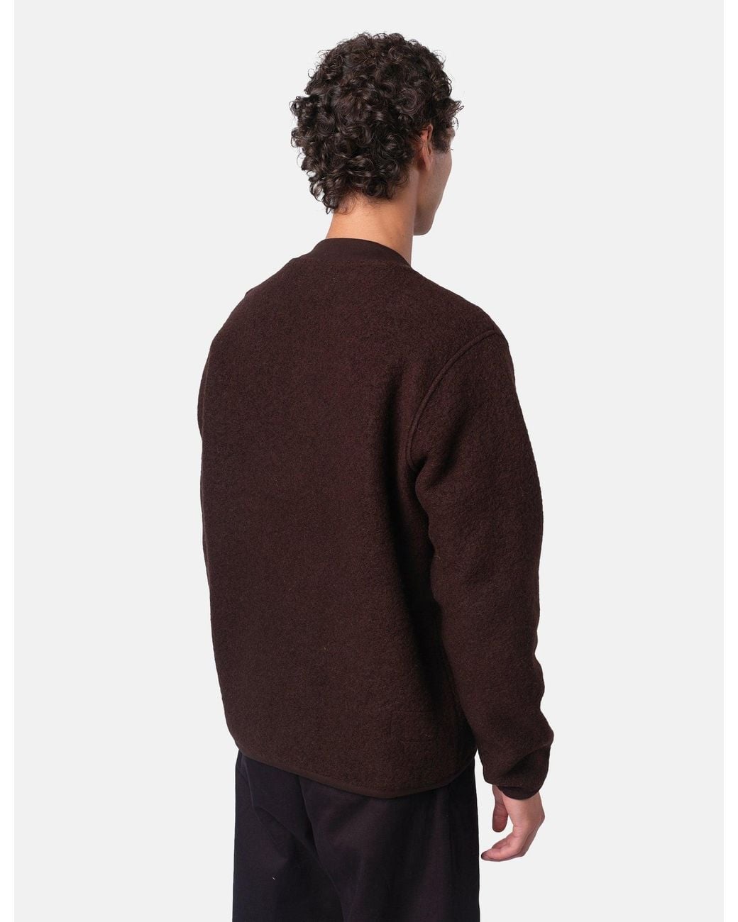 Universal Works Brown Zip Bomber Jacket (Wool Fleece) for men