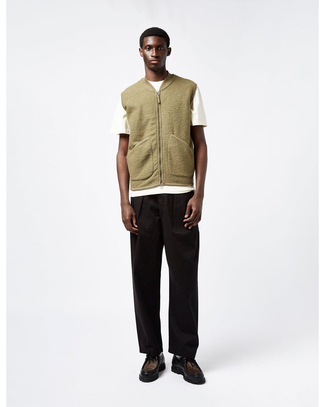 Universal Works Green Zip Waistcoat (Wool) for men