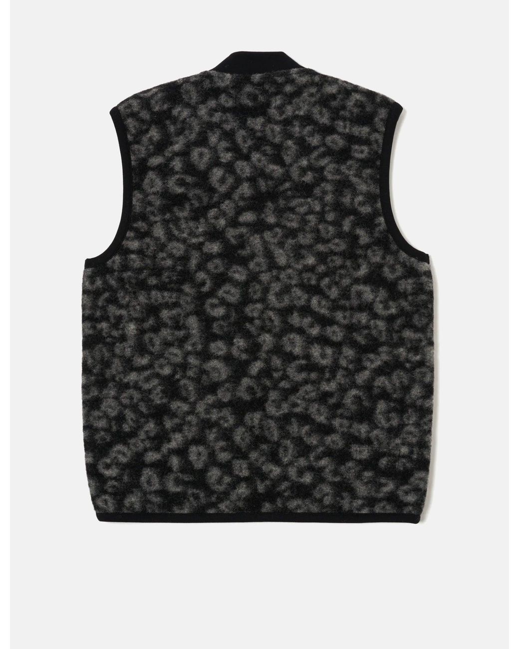 Universal Works Black Zip Fleece Waistcoat (Leopard) for men
