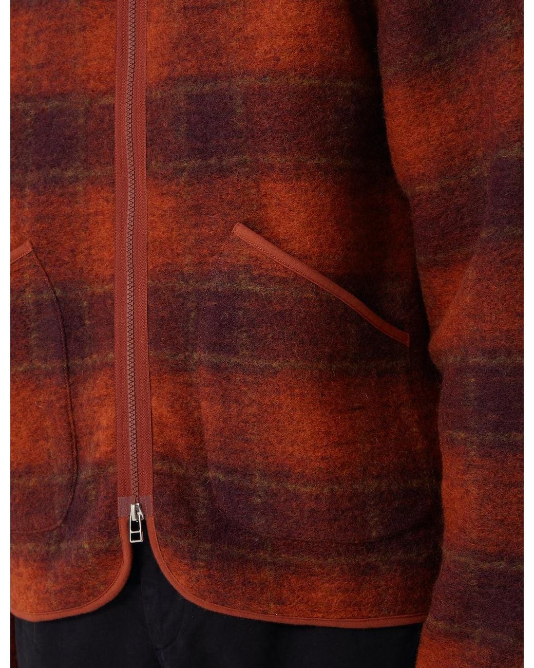 Universal Works Red Zip Liner Jacket (Austin Wool Fleece) for men