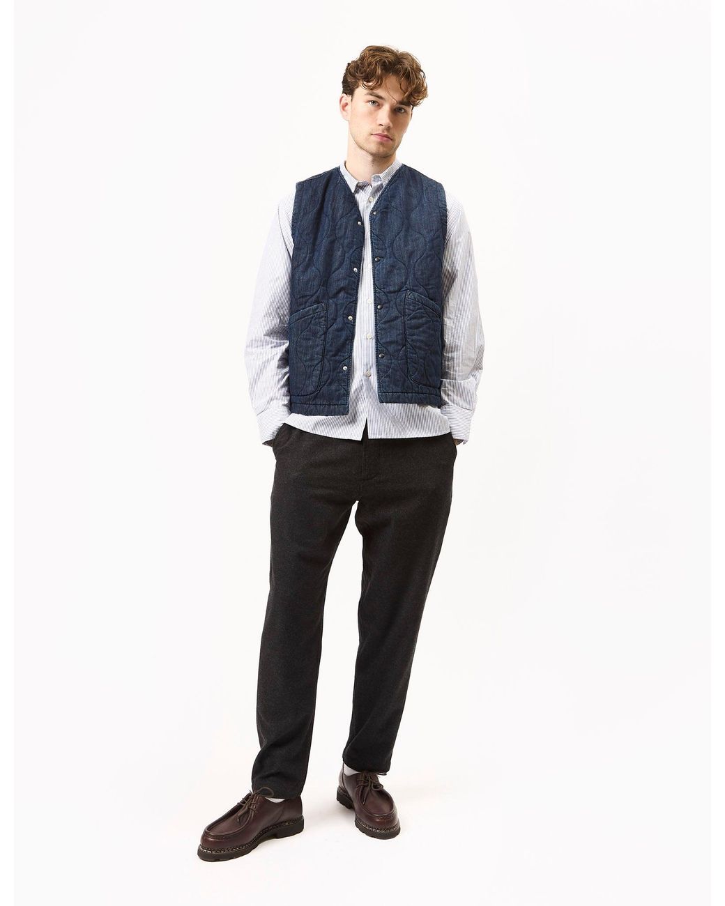 Universal Works Blue Weekend Gilet (Quilt Denim) for men