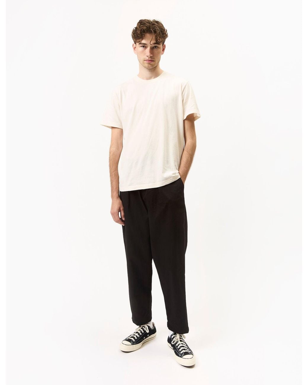 Universal Works Black Pleated Track Pant (Twill) for men