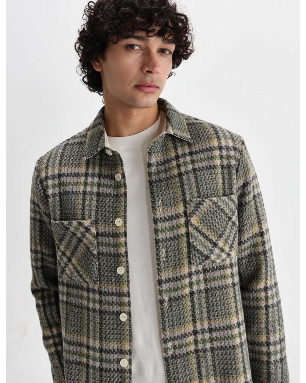 Wax London Gray Whiting Wool Check Overshirt for men