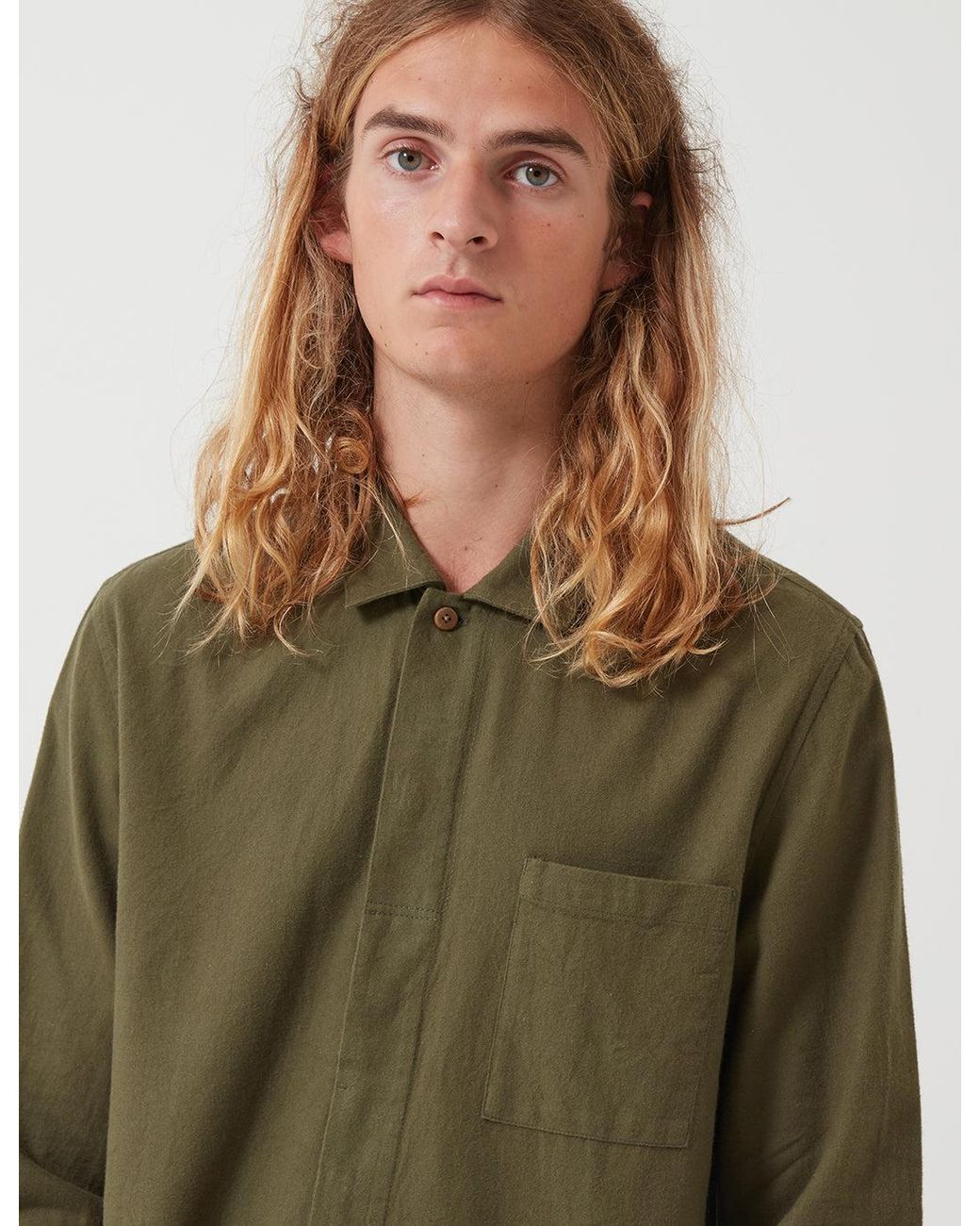 Folk Green Folk Patch Shirt (Flannel Cotton) for men