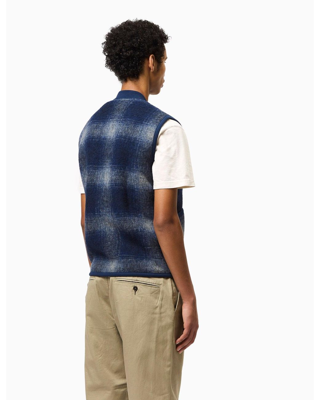 Universal Works Blue Zip Waistcoat (Fresco Fleece) for men