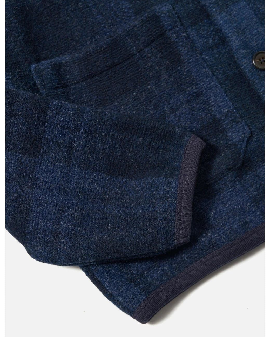 Universal Works Blue Mohair Check Cardigan for men