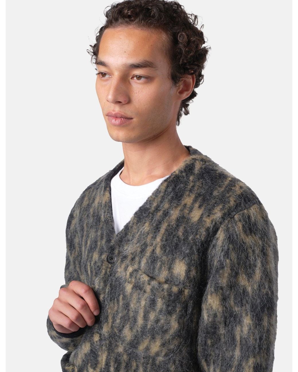 Universal Works Gray Cardigan (Dolce Fleece) for men