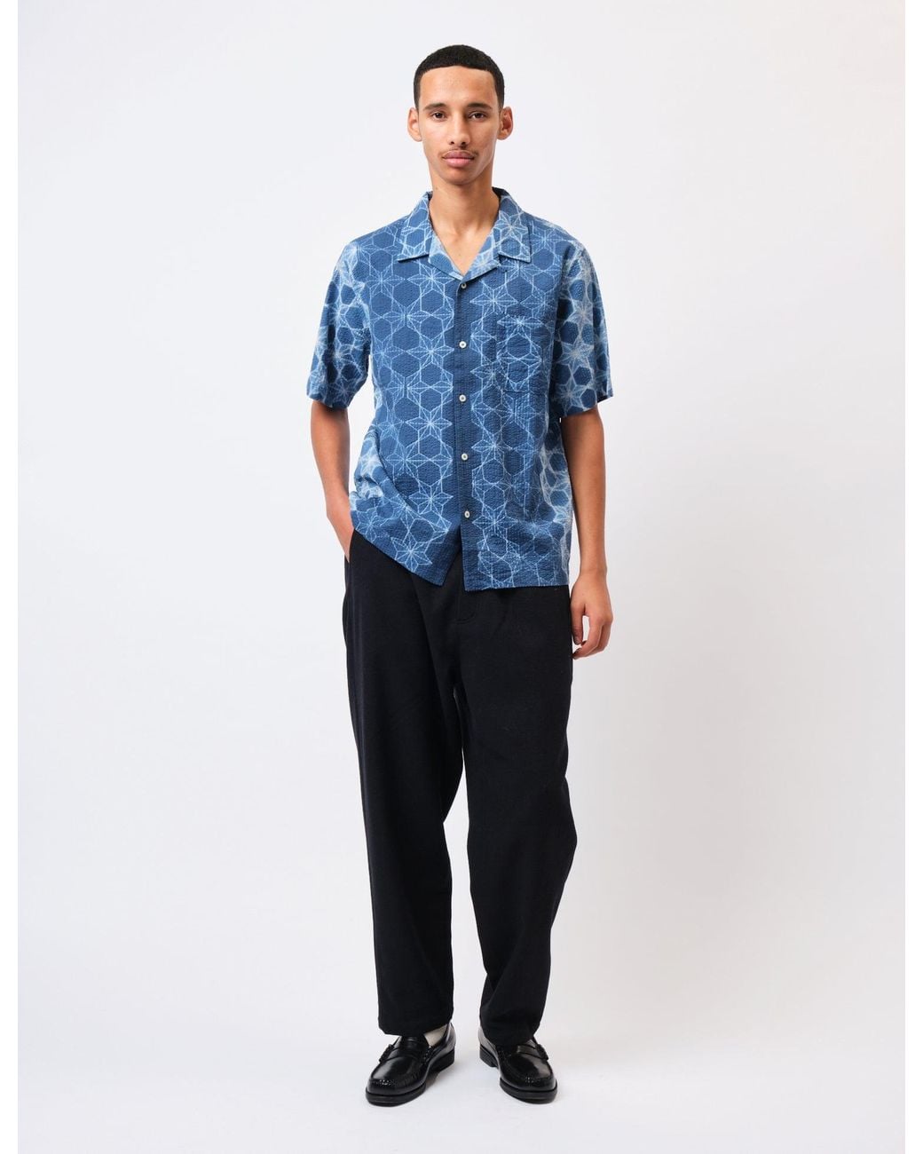 Universal Works Blue Road Shirt (Needle Tye N Dye) for men