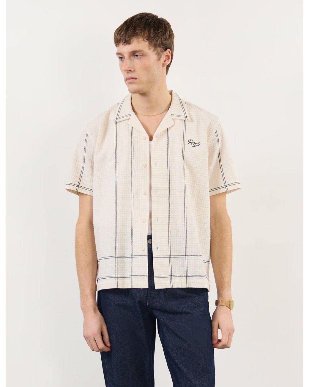 Percival White Sicily Cuban Shirt Cotton for men