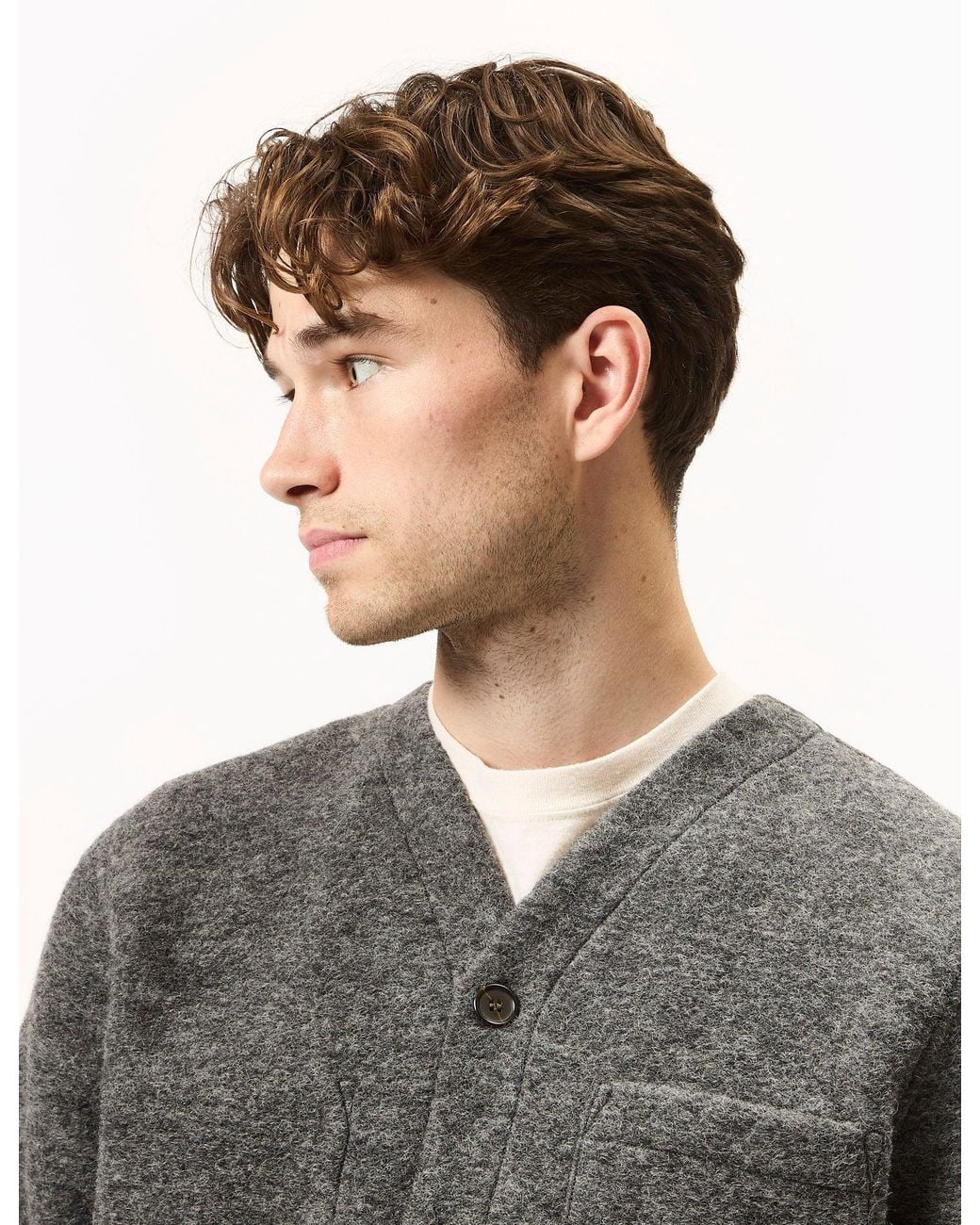 Universal Works Gray Cardigan (Wool Fleece) for men