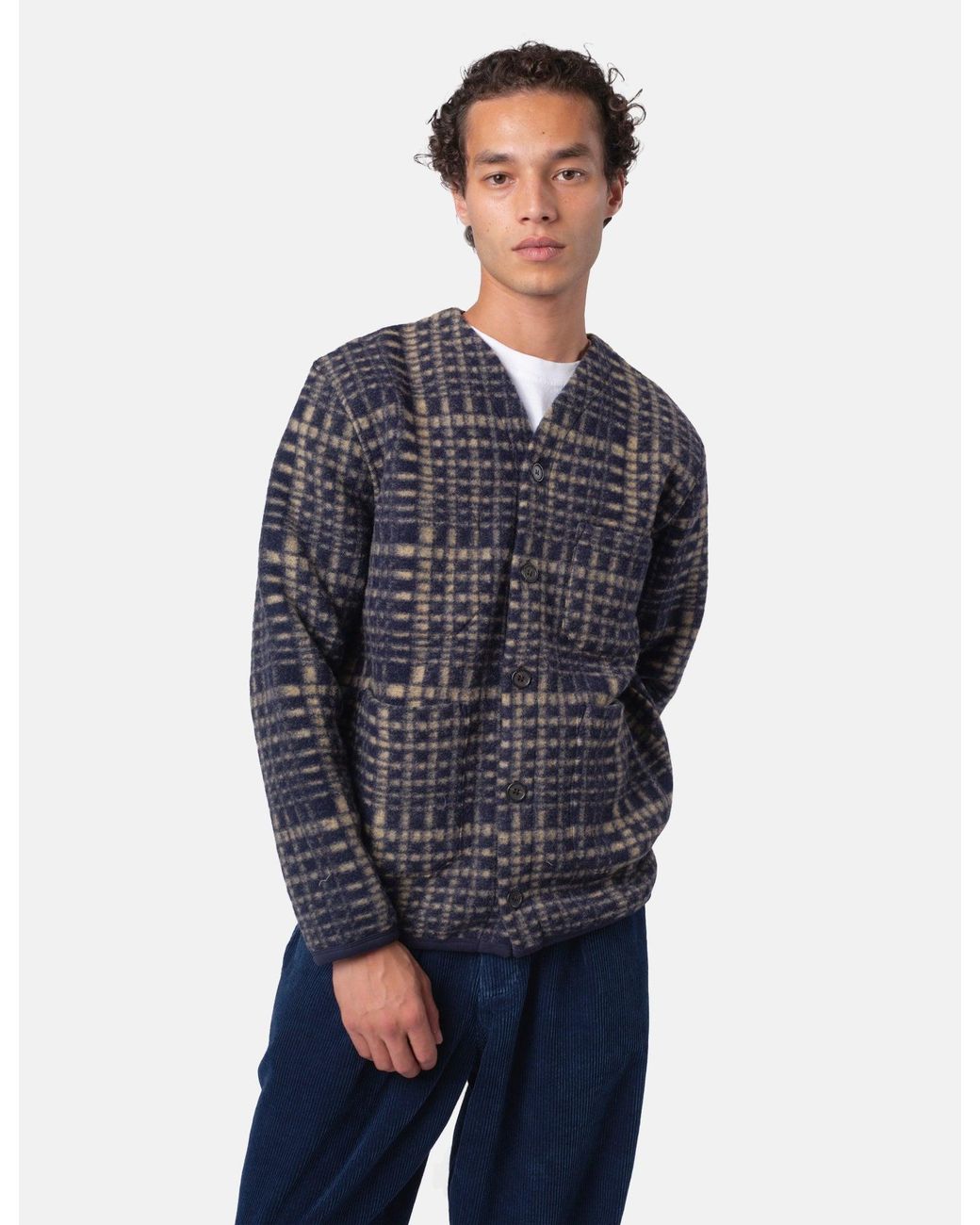 Universal Works Blue Cardigan (Telepass Fleece) for men