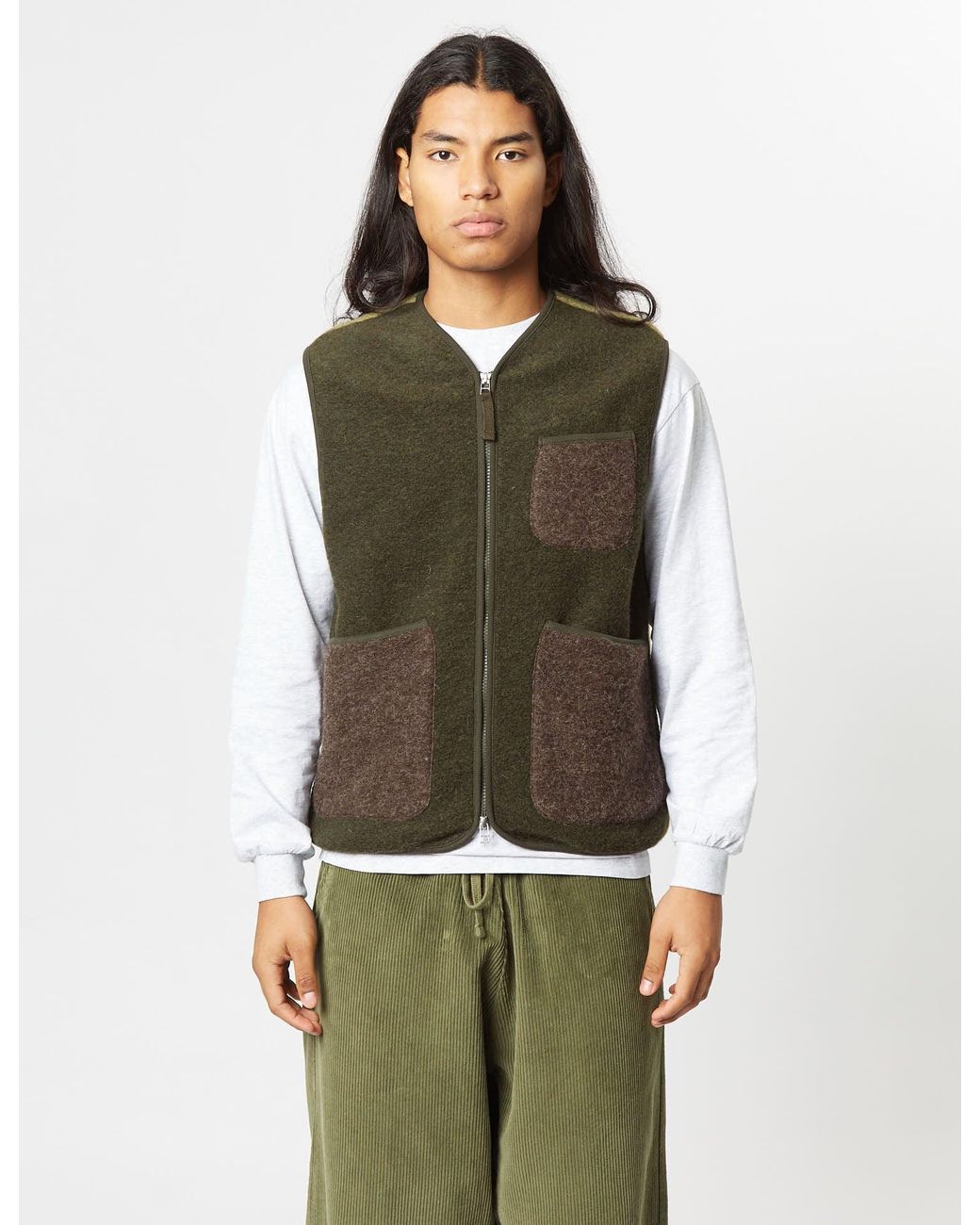 Universal Works Green Mixed Zip Gilet for men