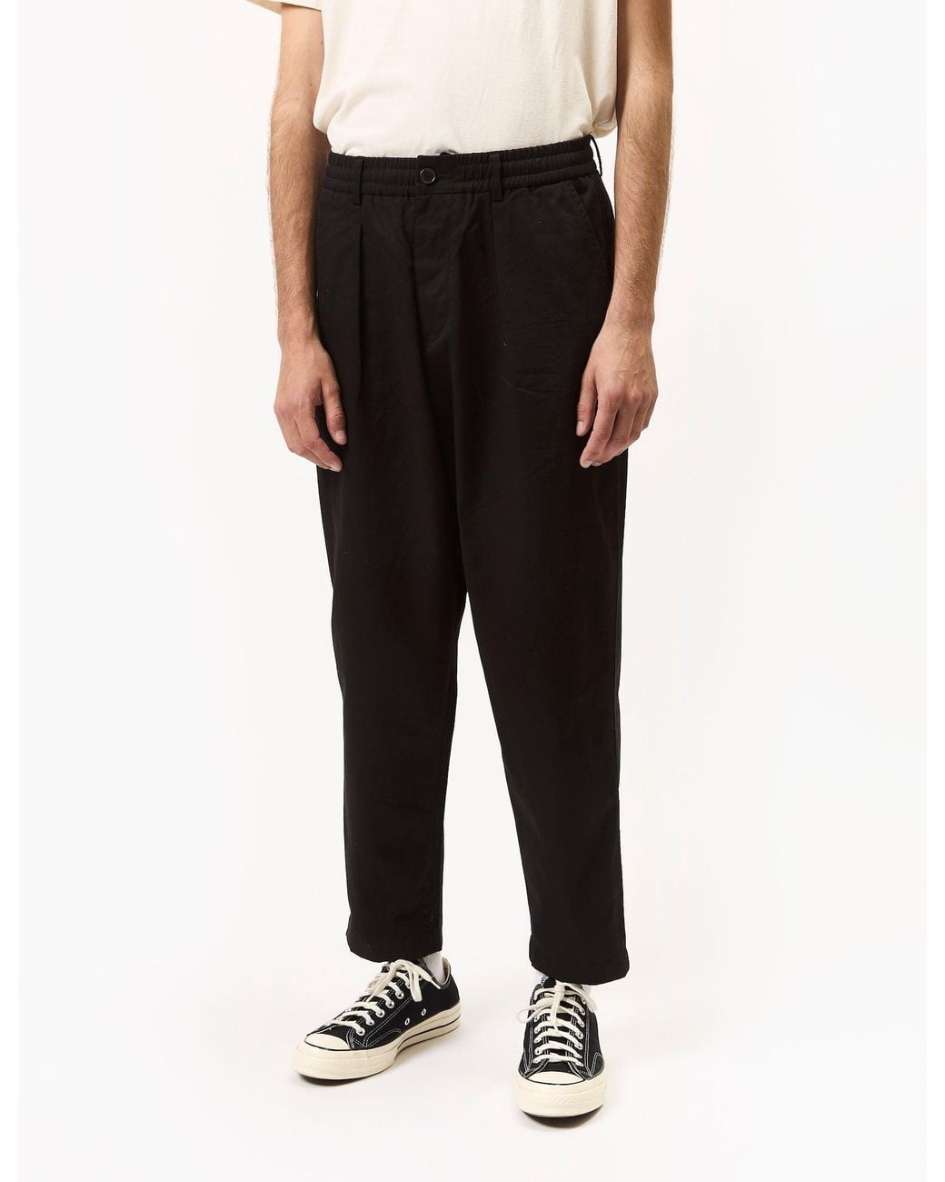 Universal Works Black Pleated Track Pant (Twill) for men
