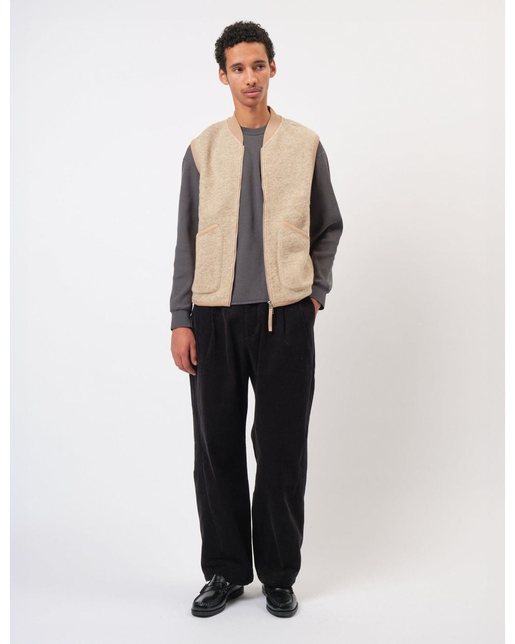 Universal Works Natural Zip Waistcoat (Wool Fleece) for men
