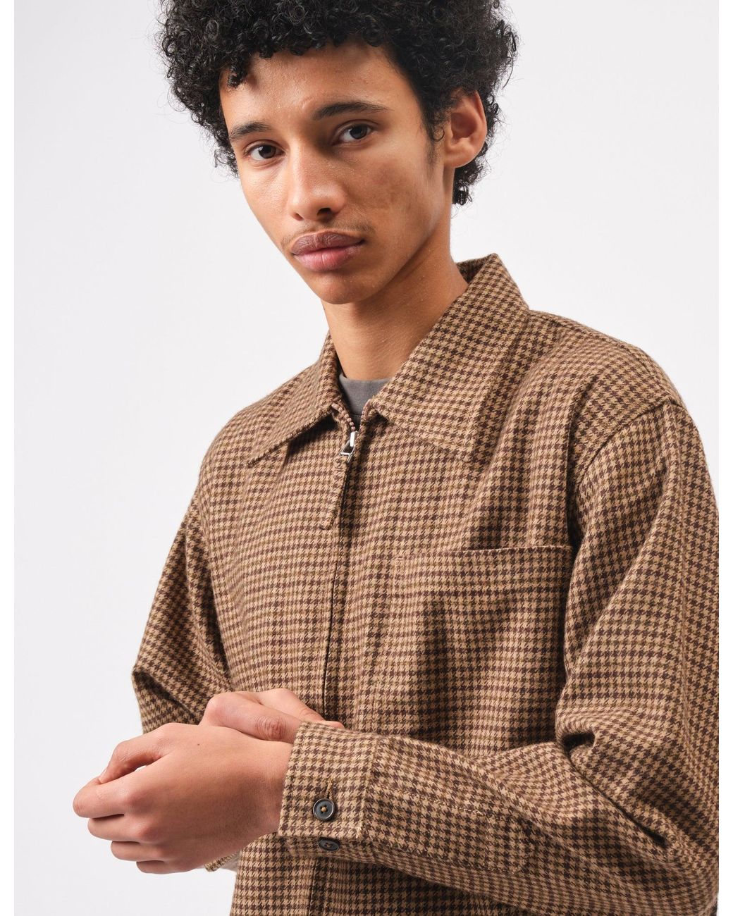 Universal Works Brown Rose Bowl Jacket (Houndstooth Tweed) for men
