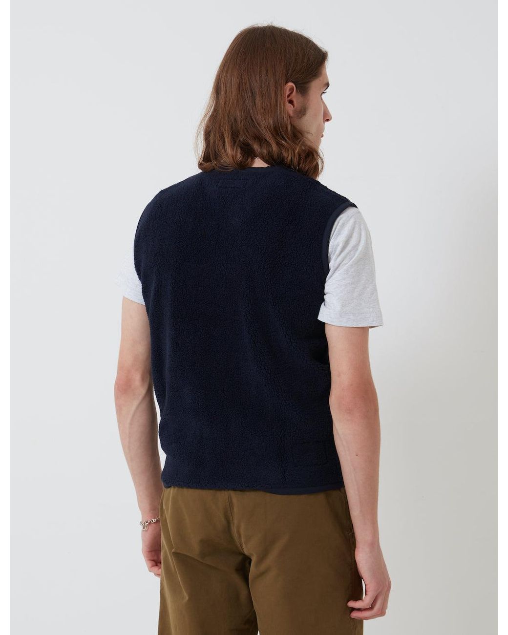 Universal Works Blue Lancaster Gilet (Mountain Fleece) for men